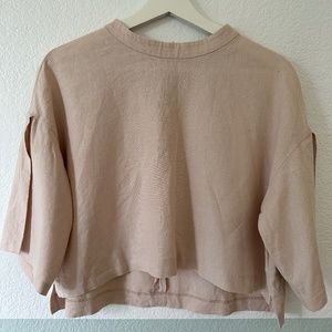 KBF Linen Cropped Blouse with Slit Sleeve (Size ~S)